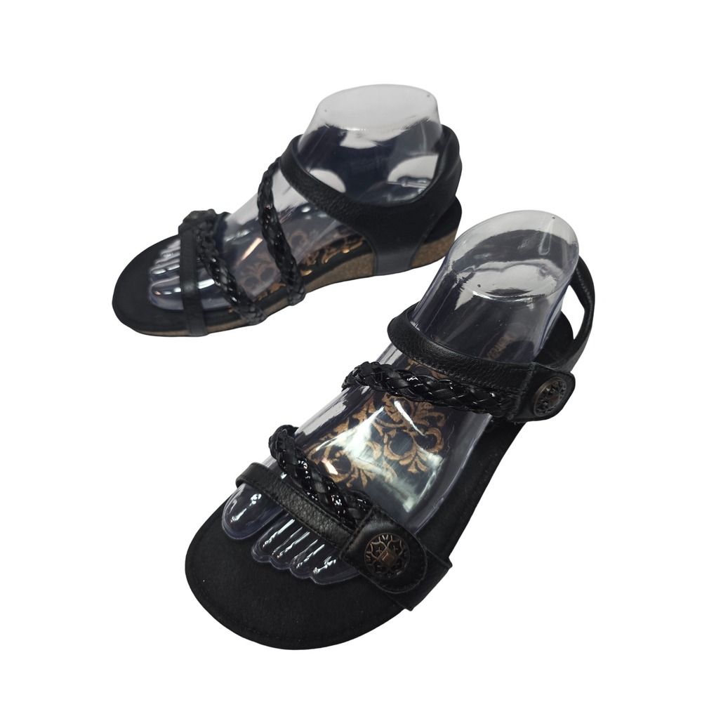 Aetrex Jillian Black Leather Braided StrappyWedge Sandals SC450W W's 8 US
COMFY